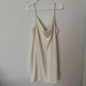 urban outfitters ivory white silk satin adjustable strap cowl neck mini dress🤍